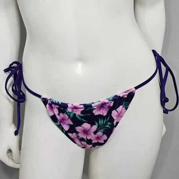 Frankies Bikinis Purple Hibiscus Tia Satin Bikini Bottom - Picture 2 of 6